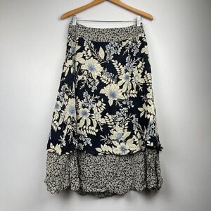 VTG Floral Cottagecore Maxi Skirt Black Fairycore Whimsigoth Medium Tiered